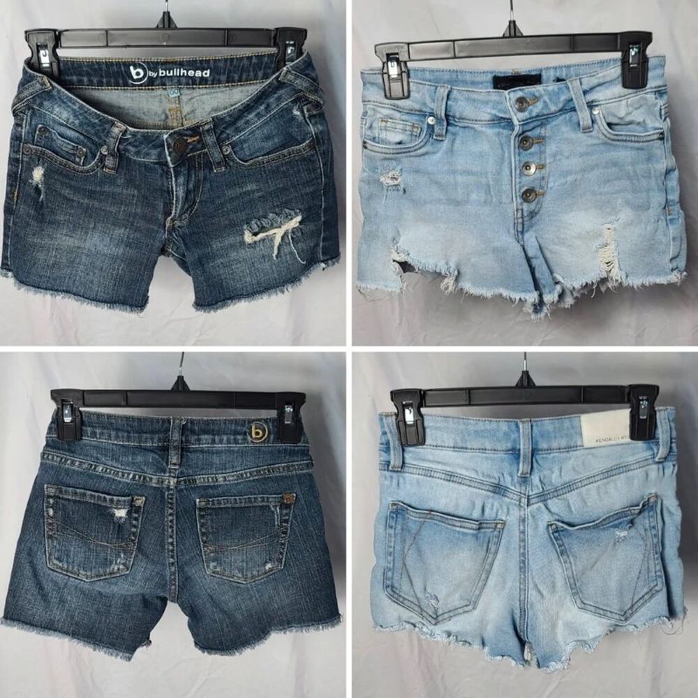 2 pc Lot Denim short shorts sz 0 & 00 Bullhead Kendall + Kylie factory cut off